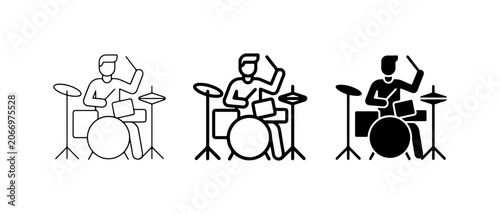 Foto Drummer Icon Set, Musician Playing Drums, Percussionist Vector Graphics