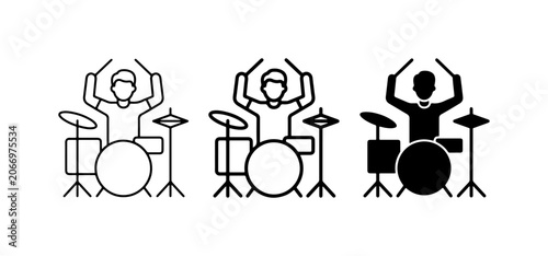 Fotografie Drummer Icons, Musician Set, Percussionist Vector Graphics, Music Performance Sy