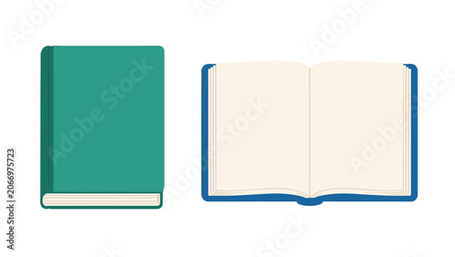 Tableau sur toile Open and closed hardcover book mockup in cartoon vector style