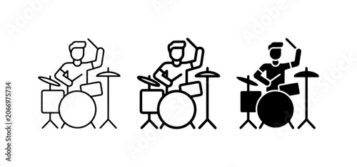Quadro su tela Drummer Icons Set, Musician Playing Drums, Percussionist Vector Graphics