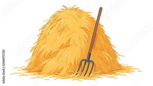 Принти на полотні Cartoon haystack with pitchfork isolated on white background