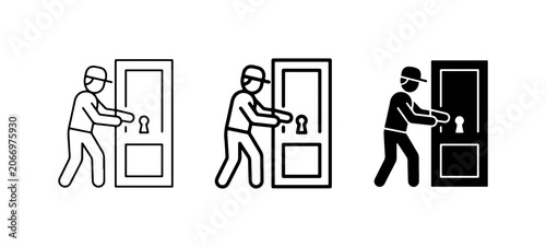 Fotografie Burglar Icon, Thief Breaking In, Security Breach Vector Set, Crime Scene Illustr