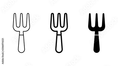 Three Fork Icons: Outline, Line Art, Solid Black Vector Graphics for Culinary and Design Projects
