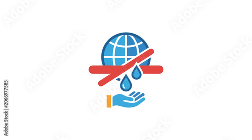 Canvastavla Water Conservation Icon: Globe with Droplets Falling into Open Hand