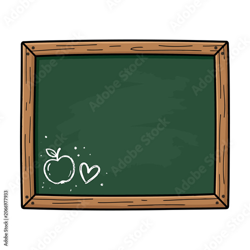 A classic green chalkboard featuring a hand drawn apple and heart icon