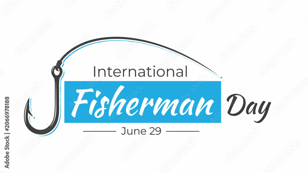 Fototapeta premium International Fisherman Day celebration with fishing hook and text on white background