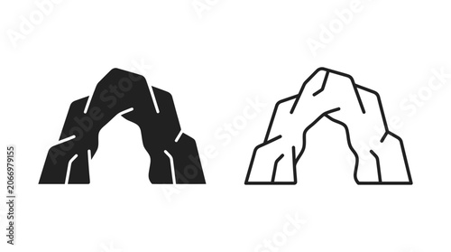 Fotografie Rock arch silhouette with line art variation isolated on white background silhou