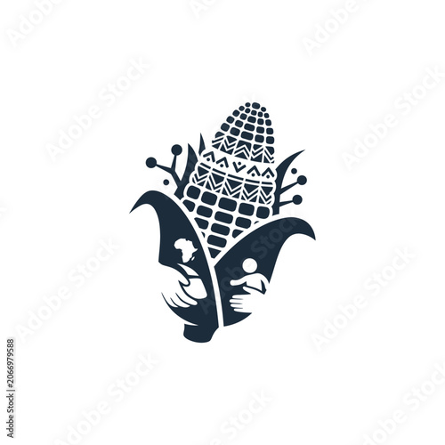 Stylized Corn Cob Illustration with Leaves.