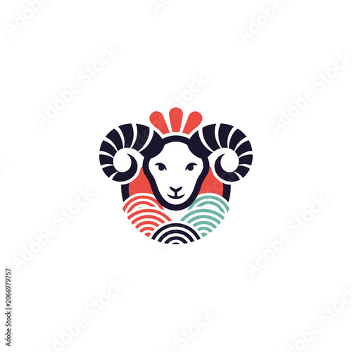 Stylized Ram Head with Crown Design.