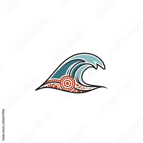 Stylized Wave with Tribal Design Elements.
