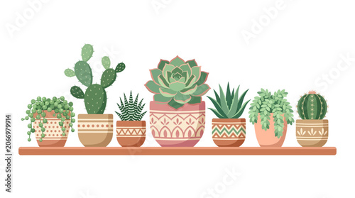 Succulents in decorative pots.