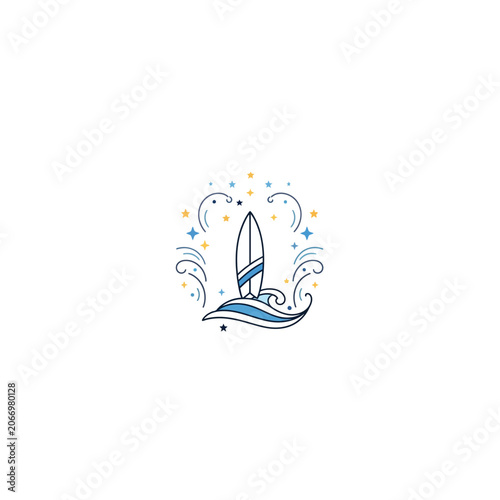 Surfboard Riding Wave with Splashing Water.