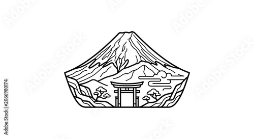 Sushi with Japanese mountain landscape inside.