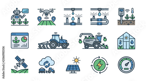 Sustainable agriculture technology icons.