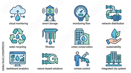Sustainable City Infrastructure Icons Set.