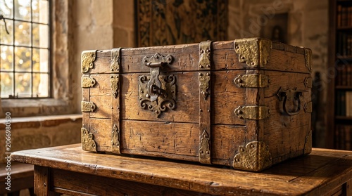 Antique Wooden Treasure Chest with Vintage Lock