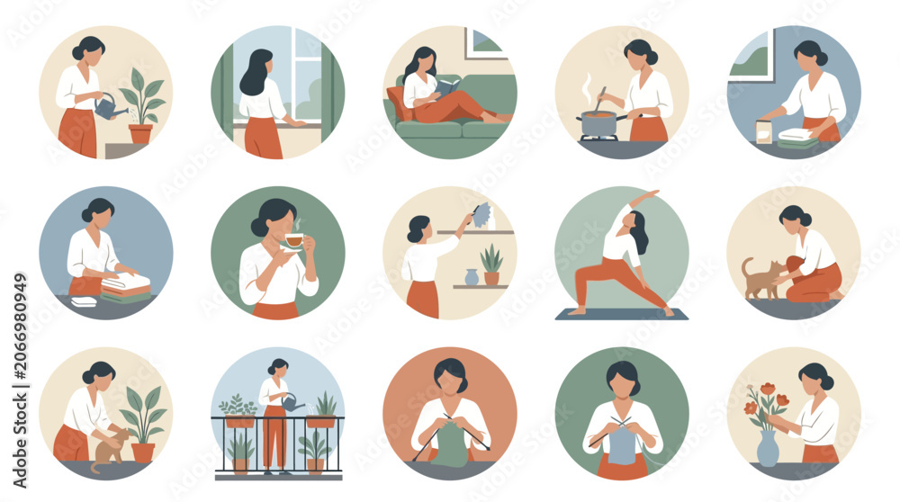 Fototapeta premium Woman Practicing Yoga in Various Poses.