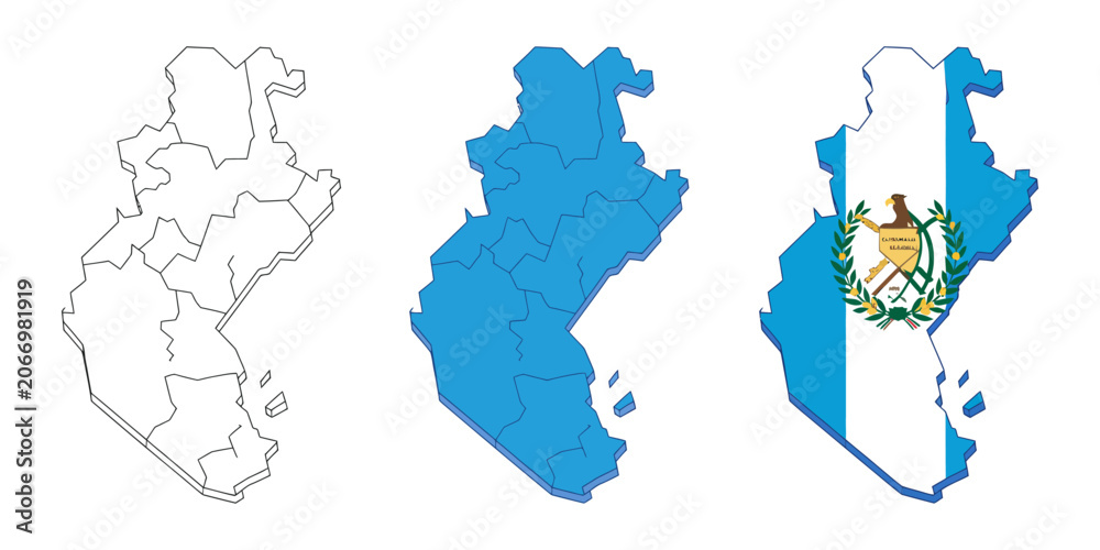Obraz premium Guatemala map, country flag, and outline vector graphics