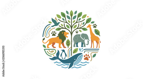 Photos Diverse Wildlife Ecosystem Circle Icon - Nature Conservation Concept