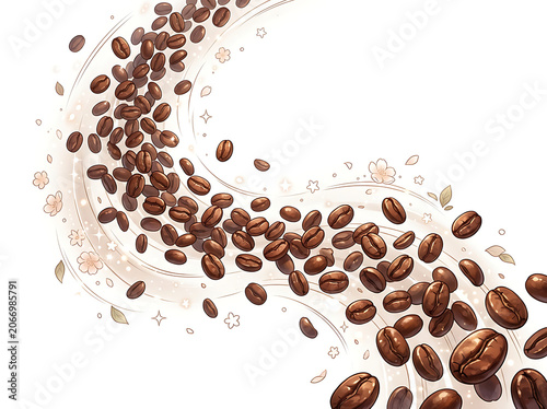 Close up of scattered chocolate covered coffee beans.
