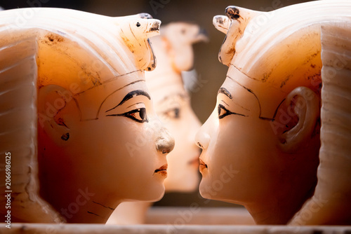 King Tutankhamun alabaster sculptures on display in new famous Grand Egyptian Museum, Cairo, Egypt
