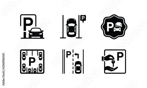 Parking vehicle icons set for traffic management and systems.