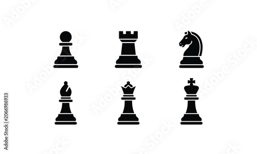Classic chess pieces game icons set for strategy board games.