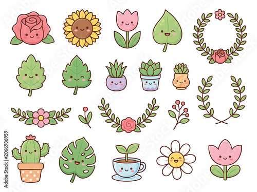 Cute cartoon cactus with a flower on its head in a polka dot pot