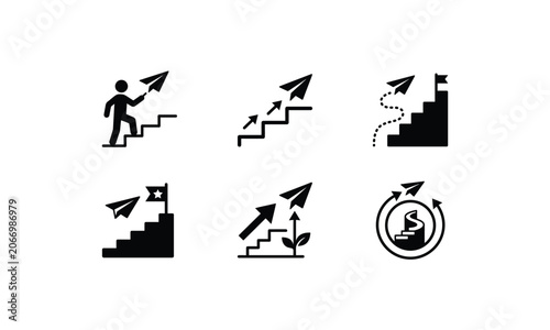 Success growth and career advancement ladder icons set vector.