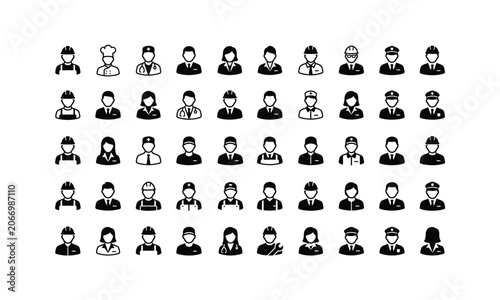 People profession icons set for business and industry staff.