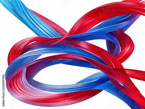 Colorful twisted ribbons in vibrant red and blue.