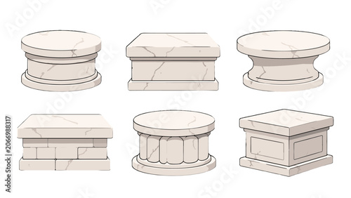 Фотография Set of marble pedestal podiums and stone display plinths