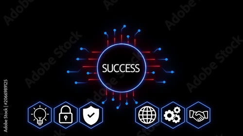 SUCCESS Global Business Communication Network Icon Design with Connected People and Digital Technology Concept