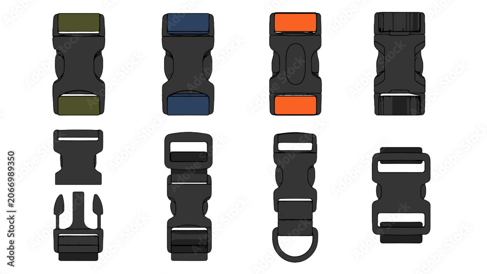 Obraz premium Set of plastic side release buckles and strap fasteners