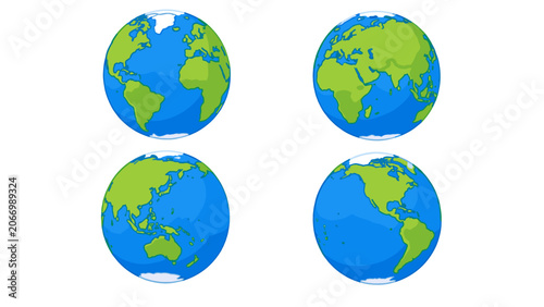 Quadro su tela Cartoon Earth globes shown from four different world views