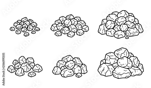 Bild auf Leinwand Rock and stone pile collection isolated on white background hand drawn vector il