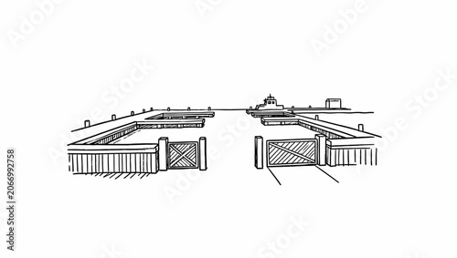 Open Fence Gate Line Drawing.