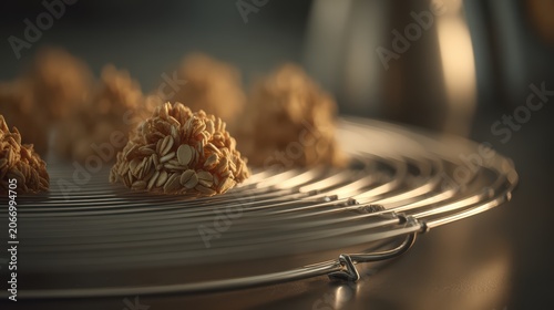 Crispy Oat Cookie on Cooling Rack: A close-up shot showcases a freshly baked oat cookie, textured with oats, resting on a metal cooling rack, its golden-brown hue hinting at a delightful crunch.