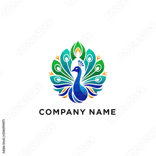 Colorful Majestic Peacock Logo Design Featuring Intricate Feather Patterns and Vibrant Gradient Plumage for Elegant Branding and Luxury Business Identity Concepts