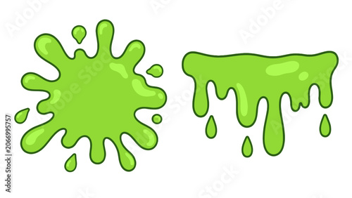 Konstfotografi Green cartoon slime splash and dripping goo shapes set