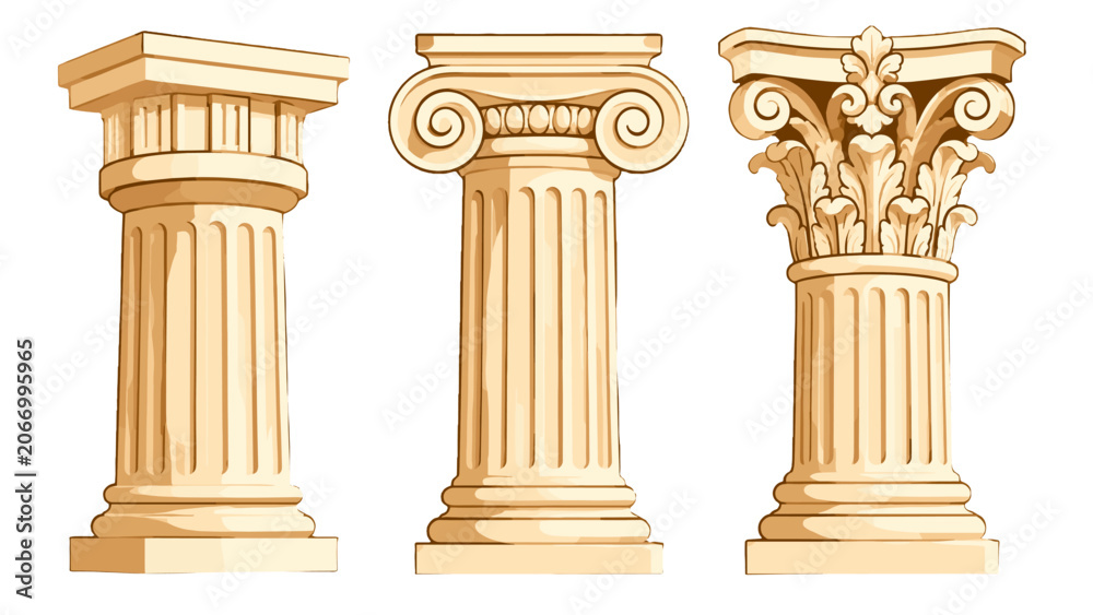 Naklejka premium Cartoon illustration of three ancient classical stone columns