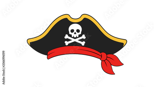 Fotografija Cartoon pirate tricorn hat with red bandana and skull emblem