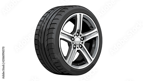 Fotografia Isolated car wheel with alloy rim and black tire vector