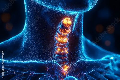Human neck medical illustration featuring bright thyroid organ detail photo
