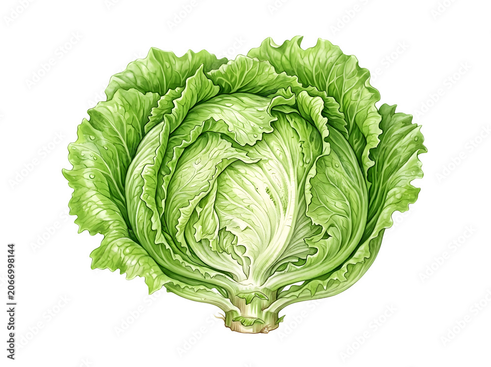 Obraz premium A crisp head of green lettuce with leaves isolated on transparent background