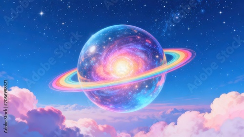 Colorful galaxy with rings in sky