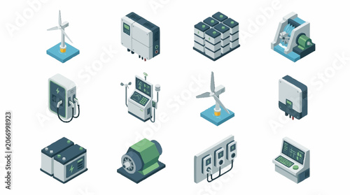 Canvastavla Flat Design Icons of Industrial and Technological Equipment.