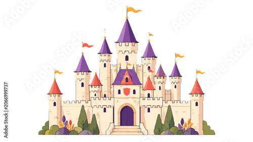 Tableau sur toile Whimsical fairy tale castle with colorful towers and flags