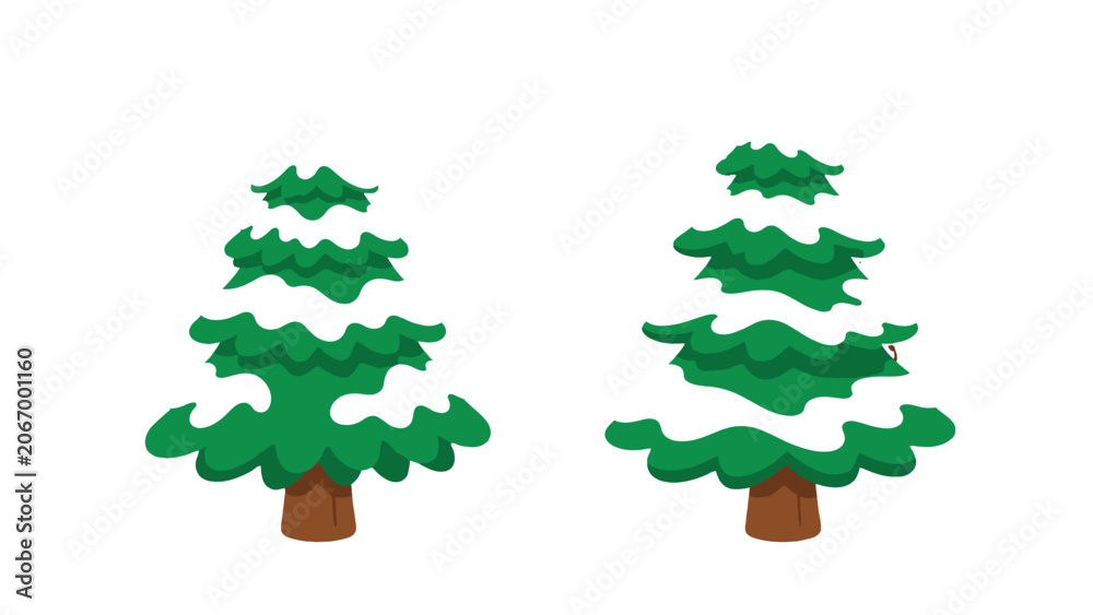 Fototapeta premium Cartoon snow covered fir trees isolated on white background