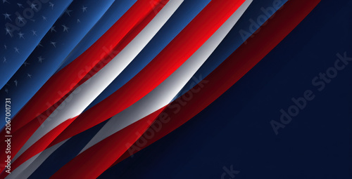 Abstract background, featuring wavy stripes, in red, white, and blue, with, a subtle hint, of stars on, the left, evoking, a patriotic flag aesthetic